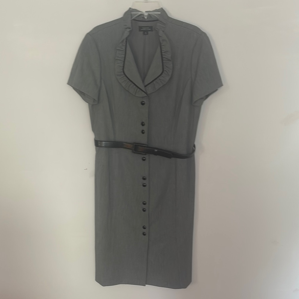 Tahari Charcoal Button-Front Midi Dress